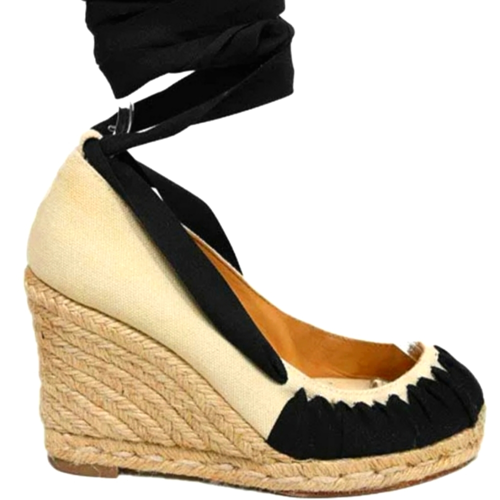 Christian Louboutin Black ankle tie Espadrille Wedges